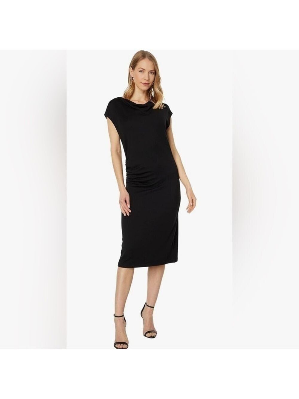 Vince Cowl Neck Draped Black Jersey Knit Midi Dress Size M